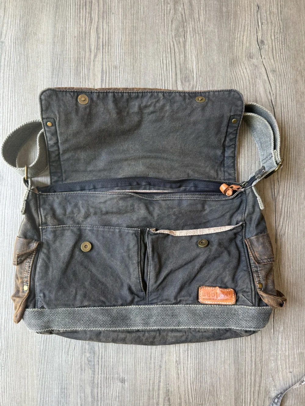 Bed Stu Messenger Bag Unisex Large Brown Black Distressed Canvas Leather Satchel